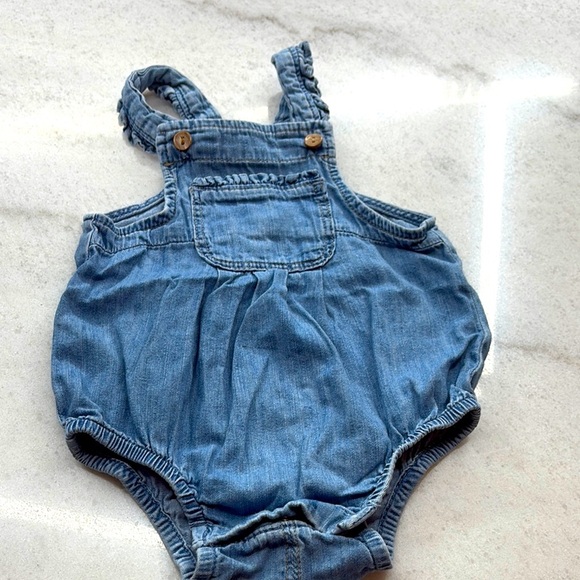 Blue Denim Baby Overalls with Elasticized Legs - Picture 1 of 4